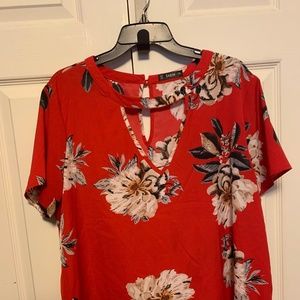 Shein Red Floral Blouse